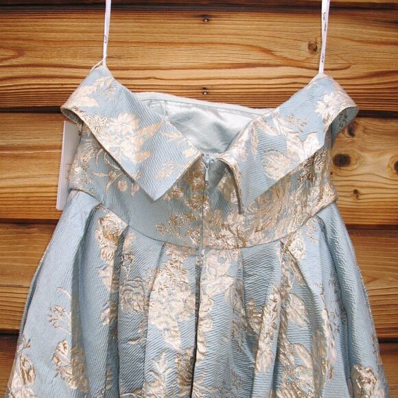 MAC DUGGAL 20726 Blue Strapless Brocade Midi Dress with Pockets - Picture 14 of 16